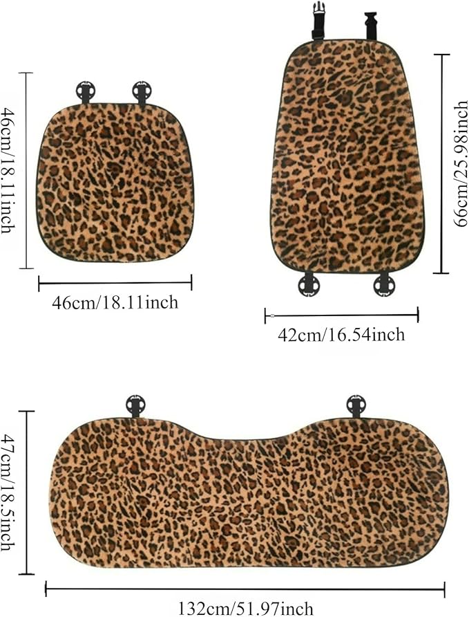 Leopard Print Car Seat Covers Fluffy Front Rear Car Seat Covers Set Lumbar Support Pillow Car Accessories for Women (backrest) (Rear Car Seat Cover)