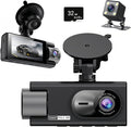 3 Channel 360 Dash Cam Front and Rear and Inside with 32G Card,1080P Dash Camera for Cars,Night Vision,3.0" IPS Screen,170° Wide Angle,Loop Recording,24H Parking Mode