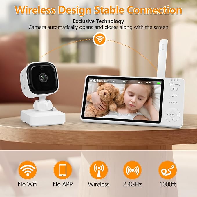 Wireless Baby Car Camera 5" HD 1080P IPS Anti-Glare Screen USB Powered, Temperature Alert, Night Vision & VOX Mode, 360° Rotatable Rear Facing Carseat Monitor Newborns Travel Essentials Gifts