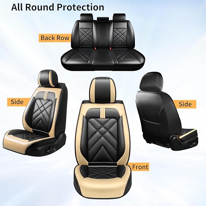 CX-50 Car Seat Covers Fit for Mazda CX-50 2023-2026, Full Coverage Premium Leather Waterproof Breathable Seat Covers, Automotive Seat Protectors, Airbag Compatible(Full Set Seats, Black Beige)