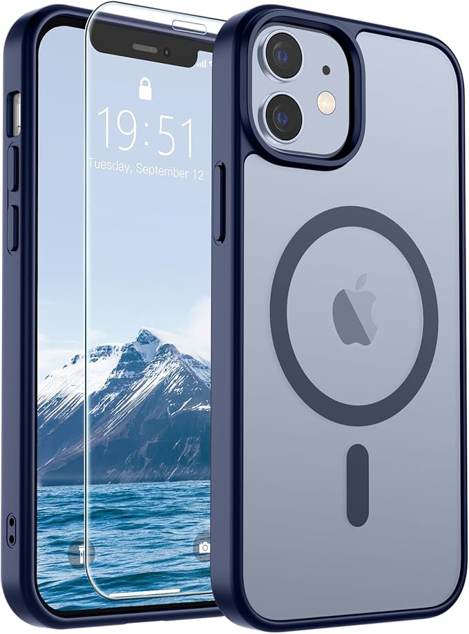SUPFINE Magnetic for iPhone 12 Case/iPhone 12 Pro Case (Compatible with MagSafe)(Military Grade Drop Protection) Slim Translucent Matte Shockproof with Anti-Fingerprint Phone Case,Navy Blue
