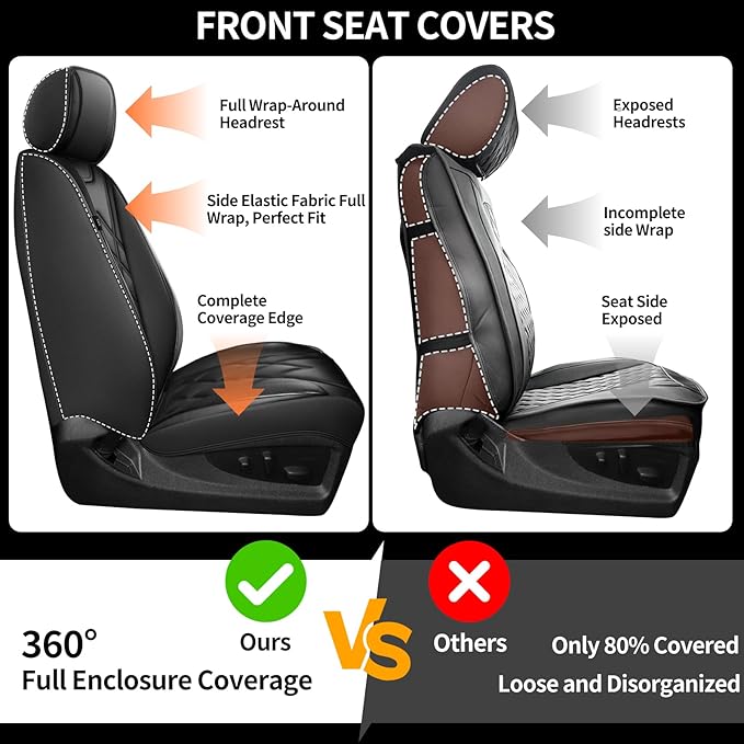 Fit TSX Car Seat Covers for Acura TSX 2003-2014 - Premium Leather, Waterproof, All-Weather, Airbag Compatible, Anti-Slip, Breathable, Easy Install, Seat Protectors, Full Set, Black