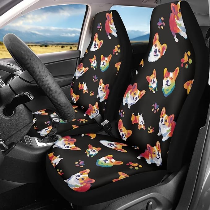 Cute Corgi Dog Paw Print Universal Car Seat Covers for Women Auto Interior Seats Cushion Protector Accessories Decoration