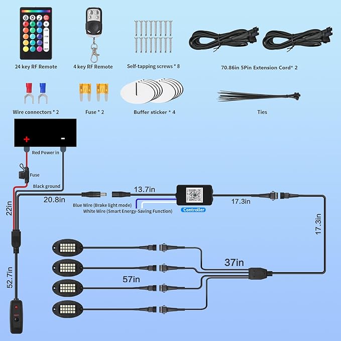 4Pods Heavy Duty Aluminum RGBW LED Rock Lights Kit for ATV UTV 4 Wheeler Can-Am SXS RZR Side by Side Offroad Vehicle, APP & RF Remote, Plug&Play Pre-Wired, IP67 Waterproof 12V Underglow Accent Light