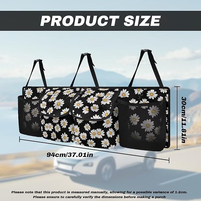 White Daisy Trunk Organizer for Car Auto Hanging Seat Back Storage with Adjustable Straps for SUVs, Vans, Cars Cargo Bag,Car Accessories