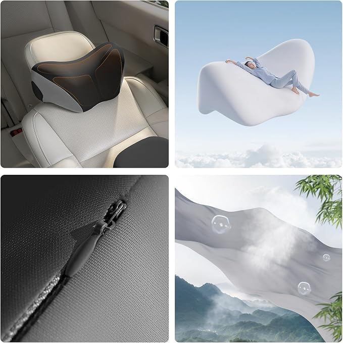 BEBAS Car Headrest Pillow, Memory Foam Neck Support Pillow for Cars - Ergonomically Designed for Long Drives, Travel & Commuting, Pain Relief with Removable & Washable Cover (Black Gray, 1-Pack)