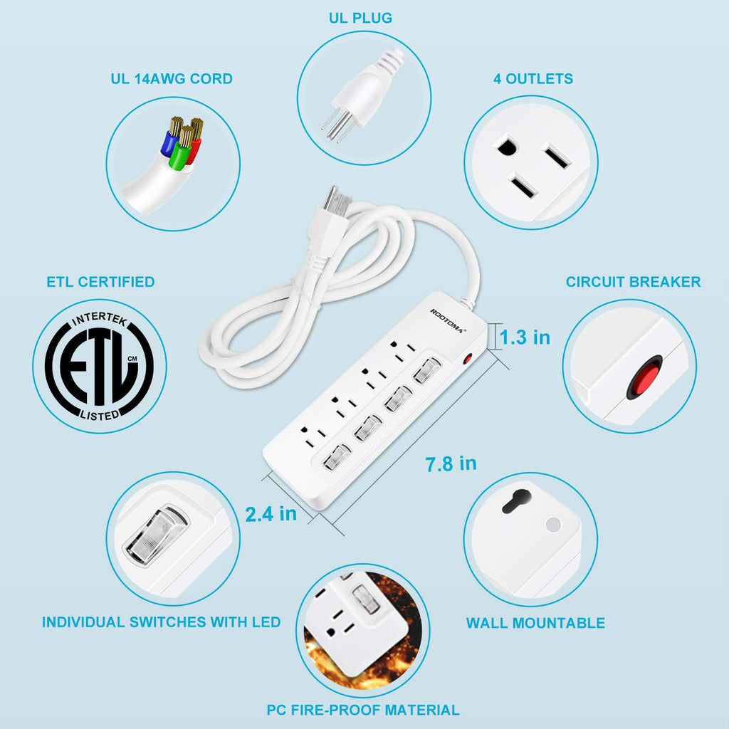 Appliance Extension Cord with Individual Switches on Off - 6 FT, 14 Gauge Heavy Duty Extension Cord with 4 AC Outlets, Wall Mountable, High Wattage for Microwave Workbench Garage Must Have, ETL Listed