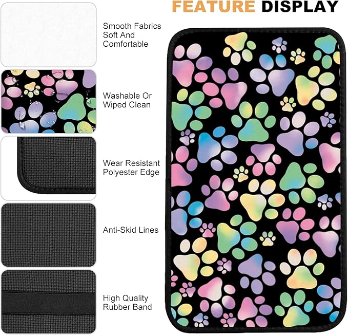 Universal Car Center Console Cushion Pad,Dog Paw Print 2 Car Armrest Pad Car Armrest Seat Box Cover Protector for Most Vehicle, SUV, Truck, Car
