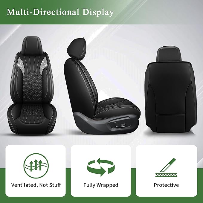 Bling Diamond Embroidered Seat Covers for Toyota 4runner 2003-2025 2026, Full Set 5 Seats, Sparkle Rhinestone Breathable Perforated Faux Leather Car Seat Covers for Women (Black)
