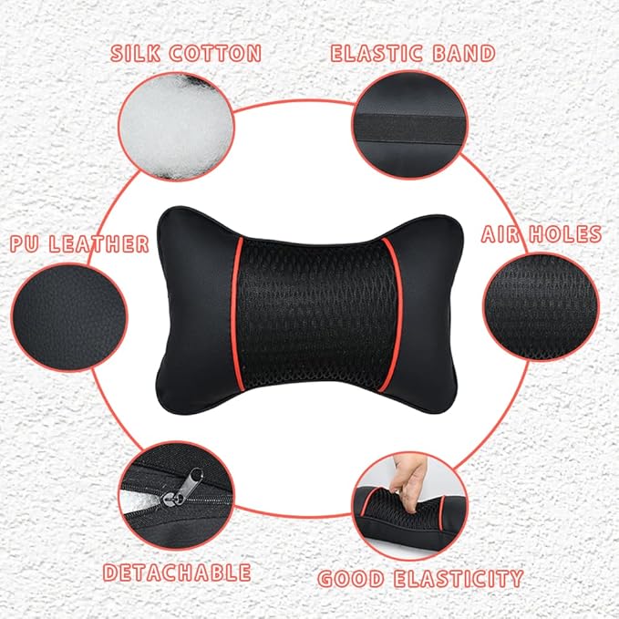Car Neck Pillow 2 PCS,Universal Soft Breathable Leather Car Neck Pillow Comfortable Head Neck Rest Support Cervical Pillow for Travel Car Seat Driving & Home
