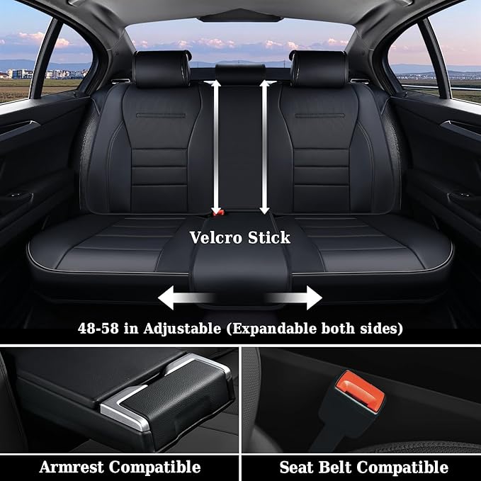 Coverado Seat Covers Full Set, Car Seat Cover Black, Seat Covers for Cars, Car Seat Protector, Nappa Leather Car Seat Cushion, Waterproof Car Seat Covers Front Seats and Back Fit for Most Cars