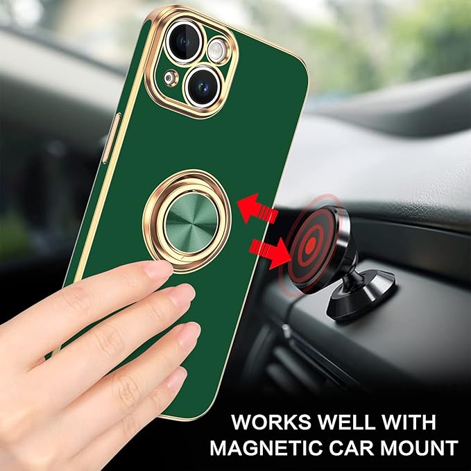 VENINGO iPhone 14 Case, Slim Fit Soft 360 Ring Holder Kickstand Magnetic Car Mount Supported Easy Clean Shockproof Protective Cover for Apple iPhone 14 6.1" 2022, Midnight Green