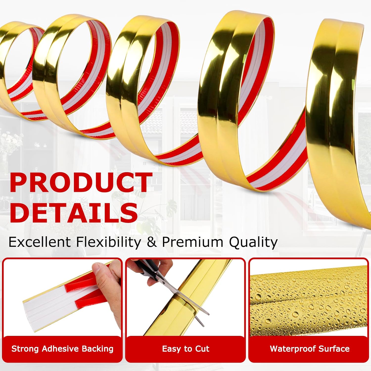 Flexible Wall Corner Protector Moulding Trim Peel and Stick Wall Corner Guards Edge Protector Self Adhesive Molding Trim Strip for Edge Ceiling (Gold, 0.8 in x 40 Ft)