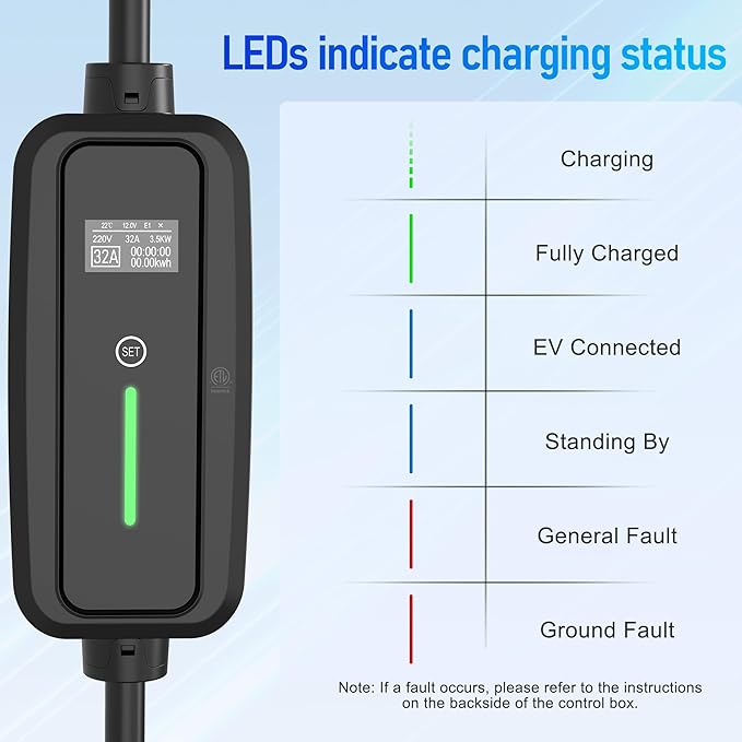 Level 2 EV Charger,32Amp 95-270V,Electric Car Charger Portable EV 25FT Cable with NEMA 14-50 Plug, Adjustable Current,Home EV Charging Station,for J1772 EVs ONLY