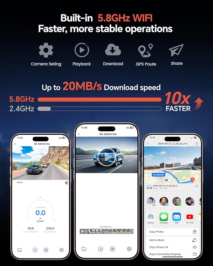 Coolcrazy 4K Dash Cam Front and Rear, STARVIS Sensor, Free 128GB Card Included, 5GHz WiFi-up to 20MB/s, Dual Dash Camera for Cars, Built-in GPS, G-Sensor, WDR/HDR Super Night Vision, 24H Parking Mode