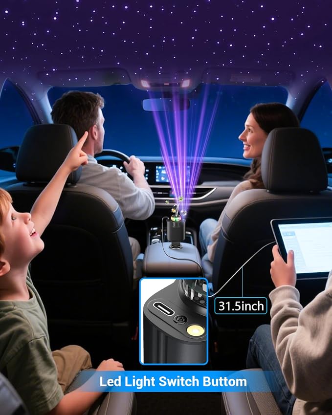 W & O Car Charger Fast Charger for iPhone17/16/15,69W Retractable car Charger with Aromatherapy and Starlight,5 in 1 Fast Car Charger with L/C Cables,Car Charger Adapter for iPhone,Android（Purple）