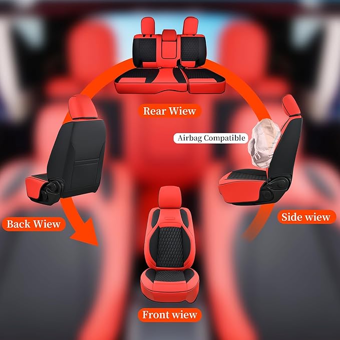 Coverado Seat Covers 4 Door Full Set for Jeep Wrangler, Waterproof Car Seat Covers for Truck Automotive Seat Covers Custom Fit for 2008-2012 Jeep Wrangler JK Seat Covers for Cars(Red)