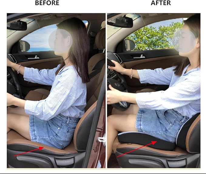 Heightening Wedge Car Seat Cushion Pad for Driving with Comfort Memory Foam, Curved Design Closely Adheres to The Lumbar Spine and Buttocks, Relieving Fatigue Broader Vision (Cushion Set,Blue)