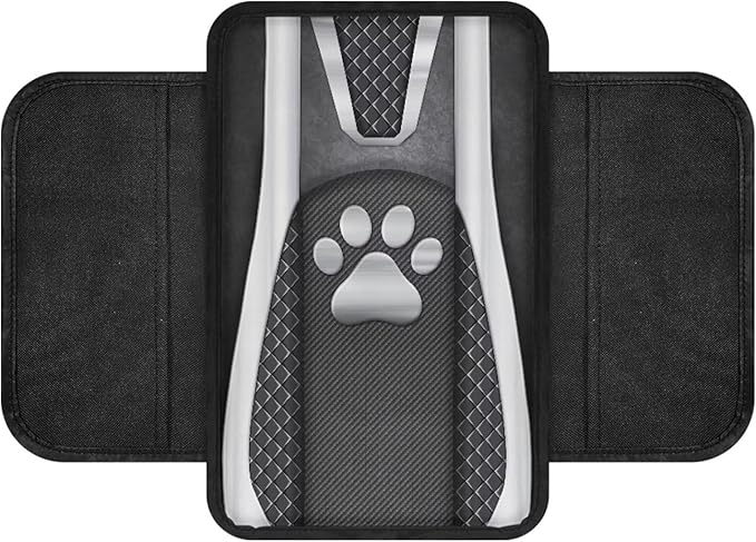Metal-Like Dog Paw Print Car Armrest Cover Washable Middle Console Cover Scratch-Resistant Armrest Seat Box Cover Protector Auto Armrest Pad Universal for Most Vehicle SUV Truck Car