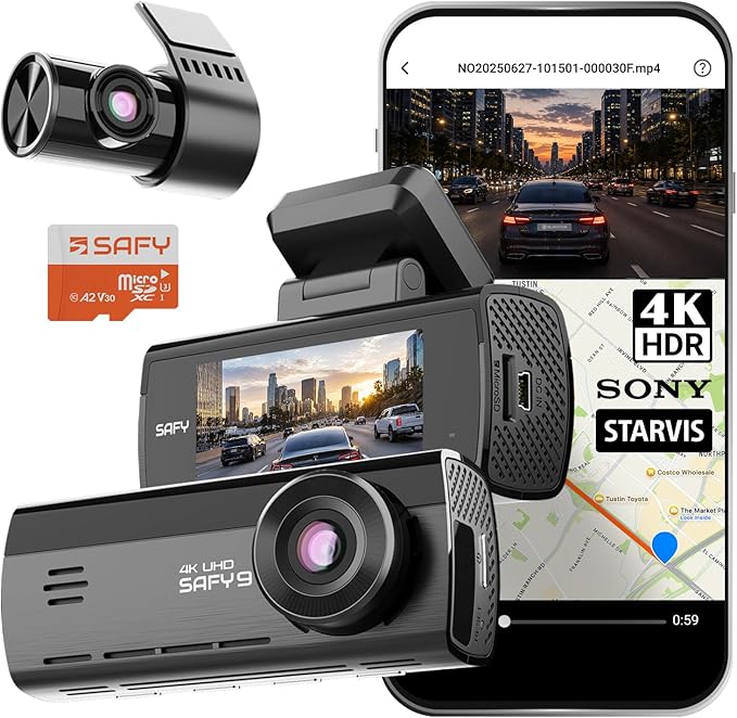 BlackVue SAFY9 2CH 256GB Dashcam - 4K+1080P Dash Cam Front and Rear, HDR Front, AI Night Vision, SD Card Included, Wi-Fi, GPS, 24-Hour Parking Guard, LCD Display