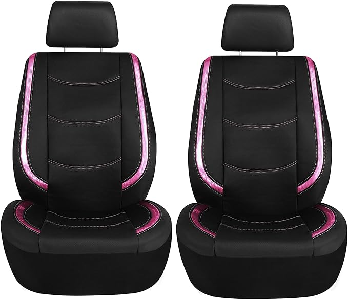 FH Group Full Set Faux Leather Car Seat Covers - Universal Fit, Low Back Front Seat Covers, Airbag Compatible, Split Bench Rear Seat Cover for SUV, Sedan, Pink