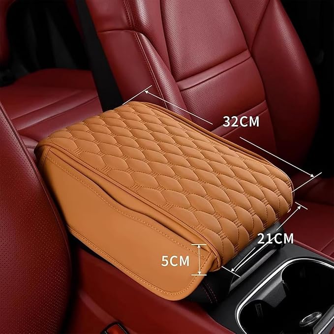 Car Center Console Cushion Pad for Kia EV9/EV9 GT-Line 2023-2025, Leather Armrest Box Pad Armrest Cover Arm Rest Cover Pad with 2 Storage Bags Waterproof for Most Vehicles Vehicles SUVs