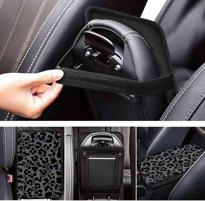 Auto Center Console Pad,Car Armrest Pad Car Armrest Seat Box Cover Protector for Most Vehicle, SUV, Truck, Car, Black Cheetah Print