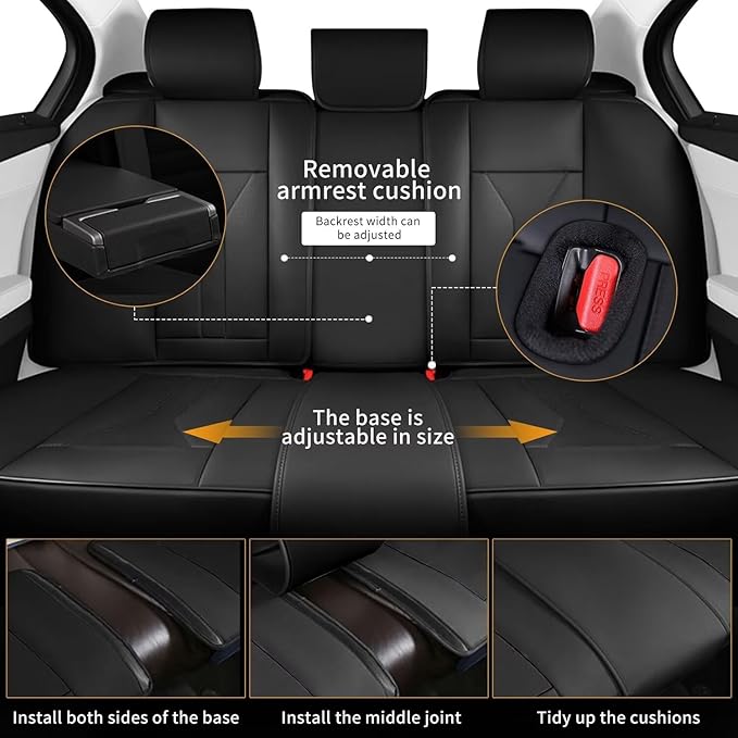 5 Seats Seat Covers Fit for Kia Sorento 2007-2023 2024 2025 Custom Breathable Leather Car Seat Cover Fit for Sorento (5 Seat,Black)