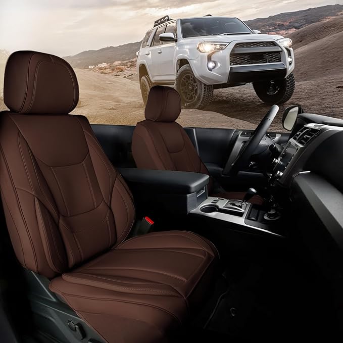 Coverland Custom Fit Car Seat Covers for SUV Compatible with [Grand Cherokee, Explorer, Escape, Mustang Mach E] Premium Waterproof Non-Slip Interior Seat Protector [Front Dark Brown - Size Chart A18]
