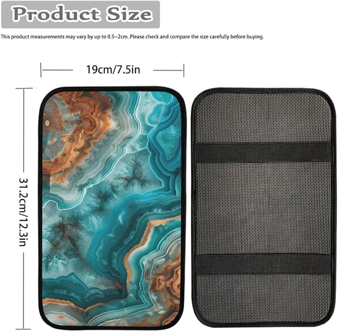 Coldinair Teal Marble Print Universal Car Center Console Pad Soft Armrest Protector Cover Fit for Most Vehicle,SUV,Truck,Car Interior Accessories Decor