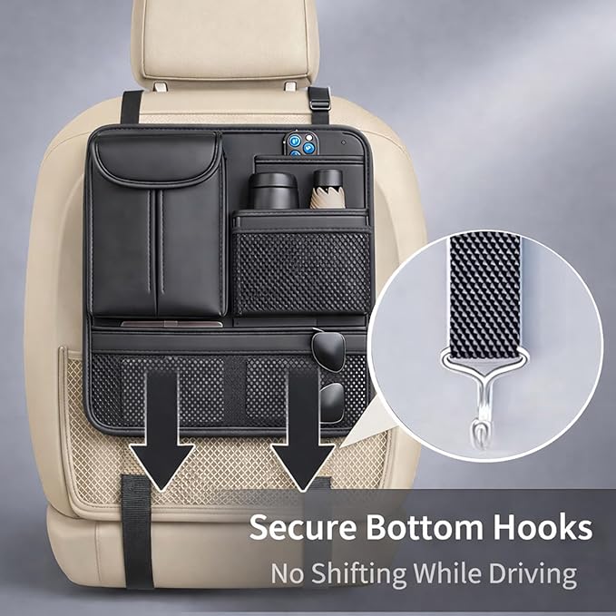 Backseat Car Organizer for Kids, Seat Organizer with 5 Storage Pockets for Travel, Black, Durable & Water-Resistant, Easy Install for Car SUV