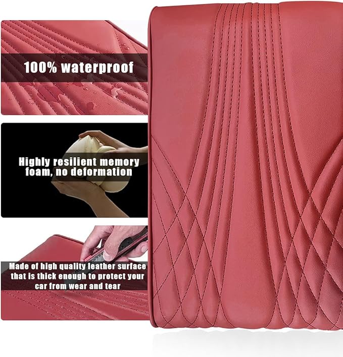 Ziciner Car Center Console Cover, Leather Memory Foam Armrest Cushion Protection Pad, Waterproof Hand Rest Pillow with Height Increase, Universal Accessory for Most Car (Wine Red #Angel)