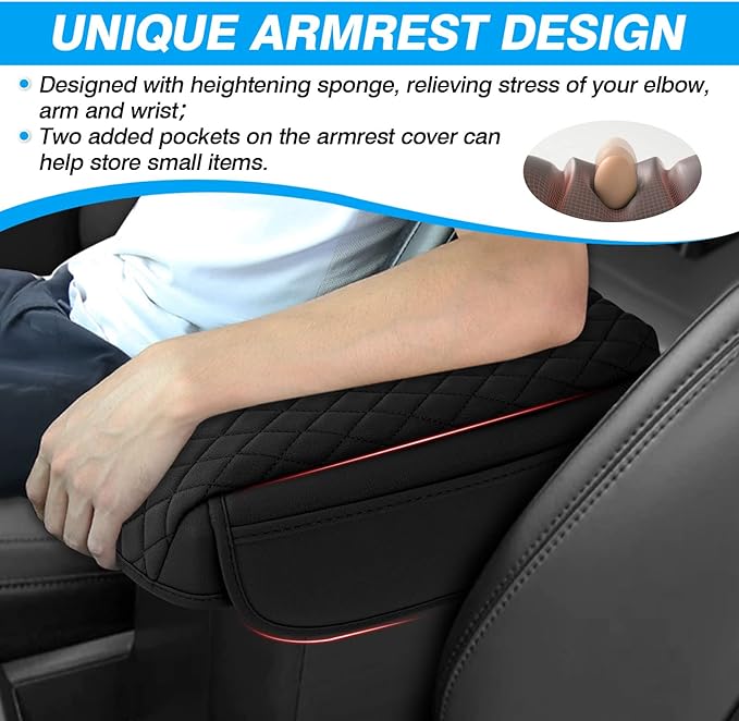FIILINES Center Console Cover for Ford Maverick 2022-2026, Armrest Cover Leather Pad Cushion Maverick Accessories Armrest Cover Anti-Scratch Black