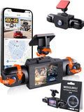 Full View Car Dashcam Wireless System 360 Car DVR WiFi 4 Channel Dash Cam Video Recorder Camera for Cars, Front and Rear Inside with Infrared Lamps Night Vision (32G)