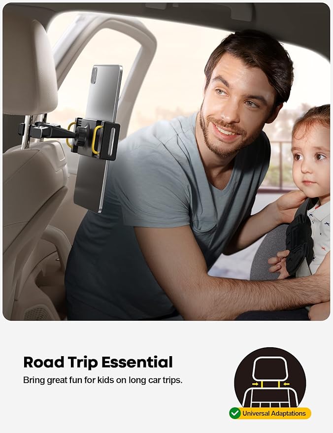 Lamicall Car Tablet Headrest Holder - Car Back Seat Headrest Tablet Mount Stand for Kids, Road Trip Essentials Accessories Gifts, for 2025 iPad Pro 11/13" Air Mini, iPhone, Galaxy Tab, 4.7-13" Devices