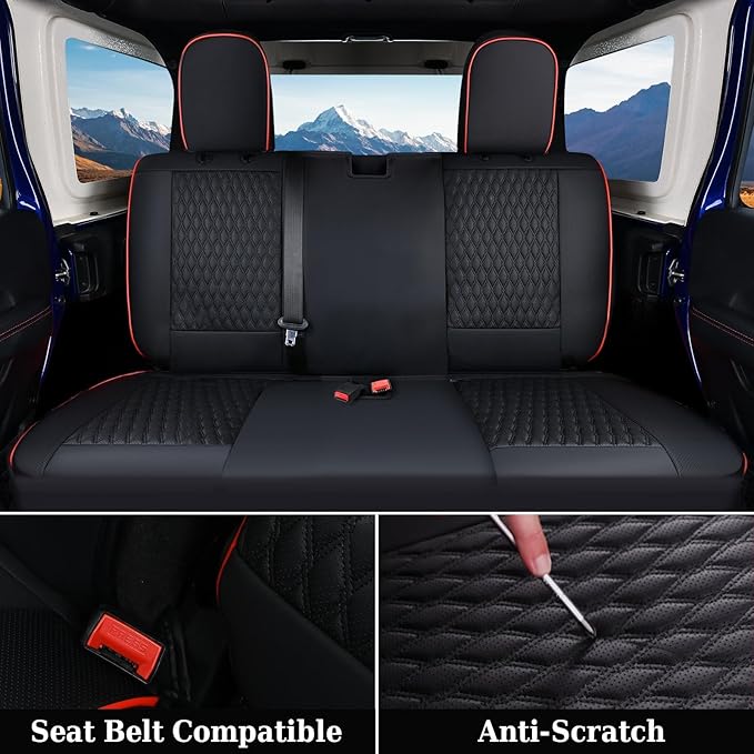 Coverado Seat Covers Full Set for Jeep Wrangler, Waterproof Car Seat Protector for Automotive Truck Seat Custions Custom Fit for 2013-2017 Jeep Wrangler JK Seat Covers for Cars 4 Door(Red Line)