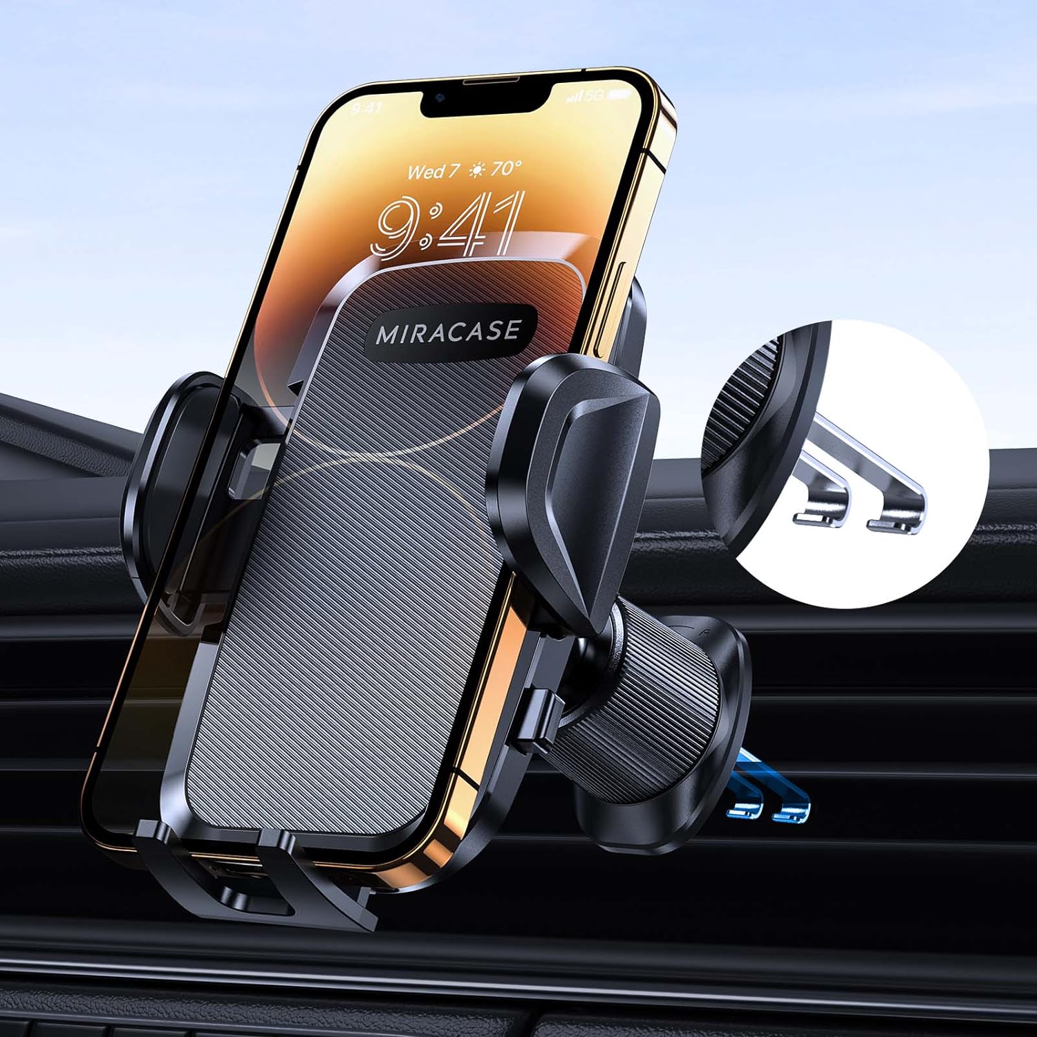 Miracase Phone Holders for Your Car with Upgraded Double Metal Hook Clip, Air Vent Cell Phone Car Mount, Universal Automobile Cradle Fit for iPhone Android and All Smartphones, Light Black