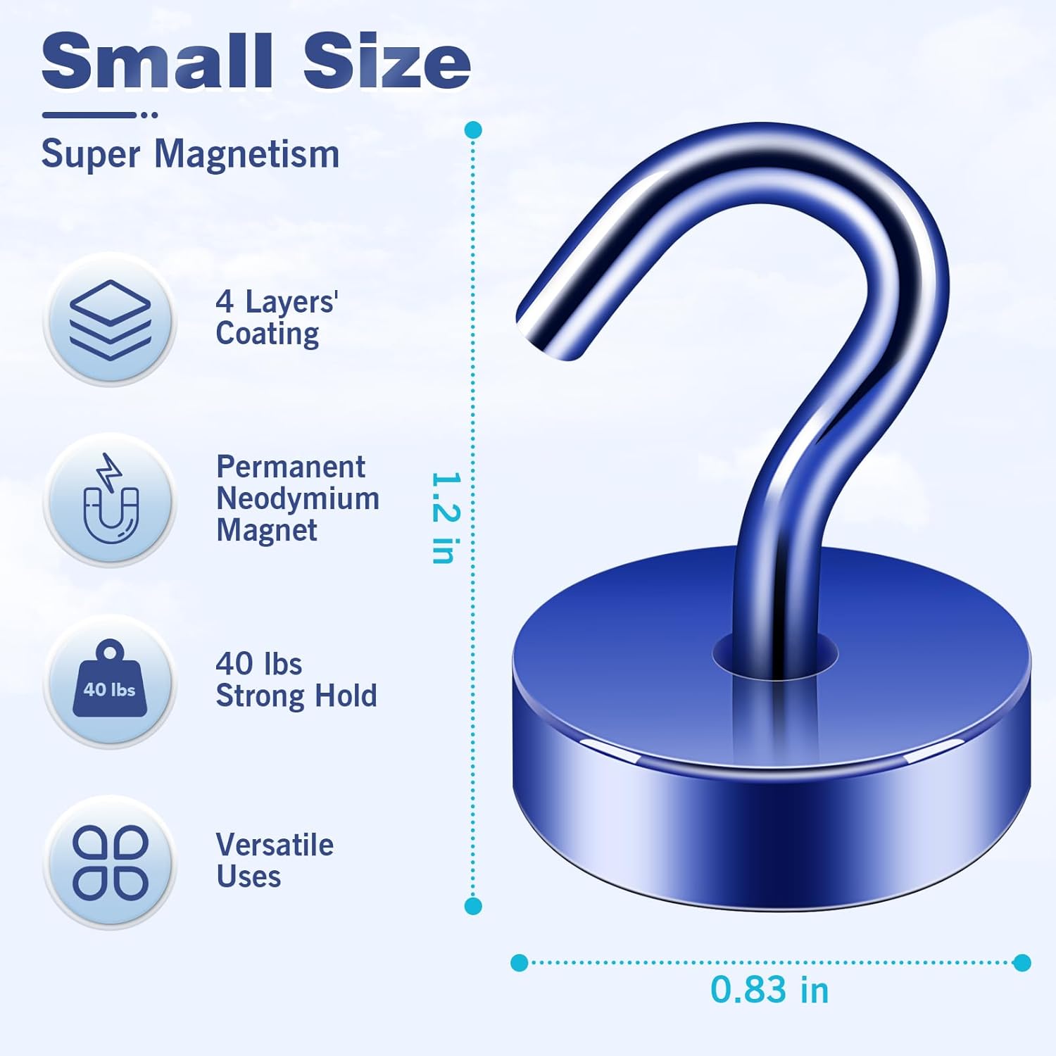 Neosmuk Magnetic Hooks, Cruise Ship Essentials, 40lb+ Heavy Duty Magnetic Hooks for Cruise Cabins, Refrigerator, Grill, Hanging, and Travel | Extra Strong Must-Haves Magnet Hook,Navyblue,Pack of 10