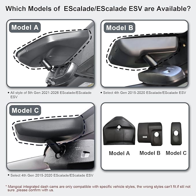 Mangoal 4K Dash Cam Custom fit for Cadillac Gen5 Escalade/Escalade ESV 2021-2026(Model A), Base Sport Premium Luxury Platinum V-Series, UHD 2160P Video, WiFi and App, Loop Recording, 64GB Card