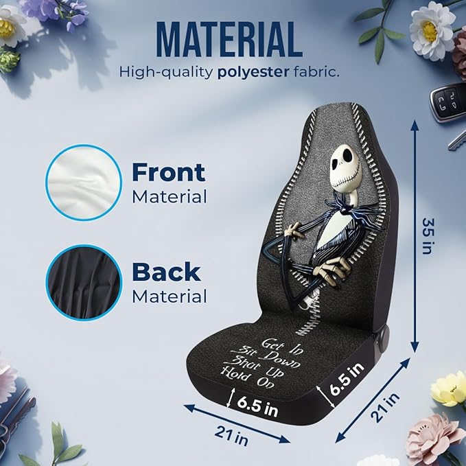 GENANY Nightmare Skellington Car Seat Covers Set of 2, Horror Breathable Front Seat Covers for Truck Sedan SUV, Spooky Car Accessories, Horror Gift for Women Men