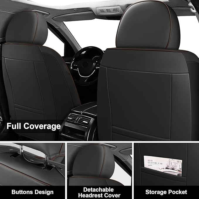 Fit for 98% of Mercedes Benz Car Seat Covers with Headrests, Premium Nappa Leather Seat Cover, Fully Wrapped Protect Modern Style Seat Cover (5-Seat Luxury, Black & Coffee)