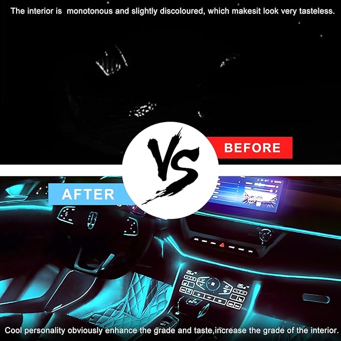 Interior Car LED Strip Lights with APP Control, RGB Ambient Lighting Kit with 118 inches Fiber Optic, 16 Million Colors Neon Strip USB Music Sync Atmosphere LED for Vehicles