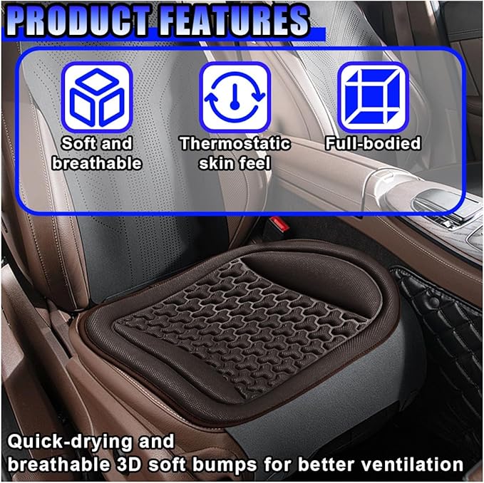 Car Seat Cushion, Comfort Cool Ice Silk Fibers Automotive Front Seats Pad, Non-Slip Breathable Auto Guard Seat Cushion, Drivers Seats Protector Covers for Vehicle, Home, Office (Coffee)