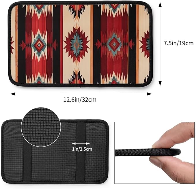 Aztec Boho Western Car Center Console Cushion Pad Southwestern Ethnic Native American Arm Rest Protector Anti-Scratch Car Center Console Lid Cover, Red