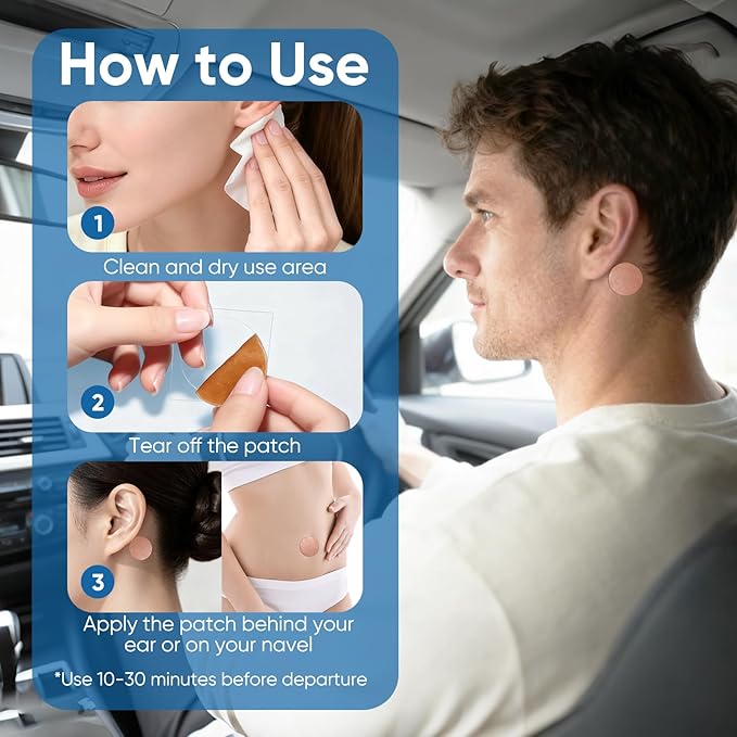 90ct Motion Sickness Patches Non Drowsy Sea Sickness Patches for Cruise Travel Essentials, Hydrocolloid Patch Behind Ear for Car Airplane Ship Road Trip Altitude Sickness, Fast Acting & Lasts 72 Hours