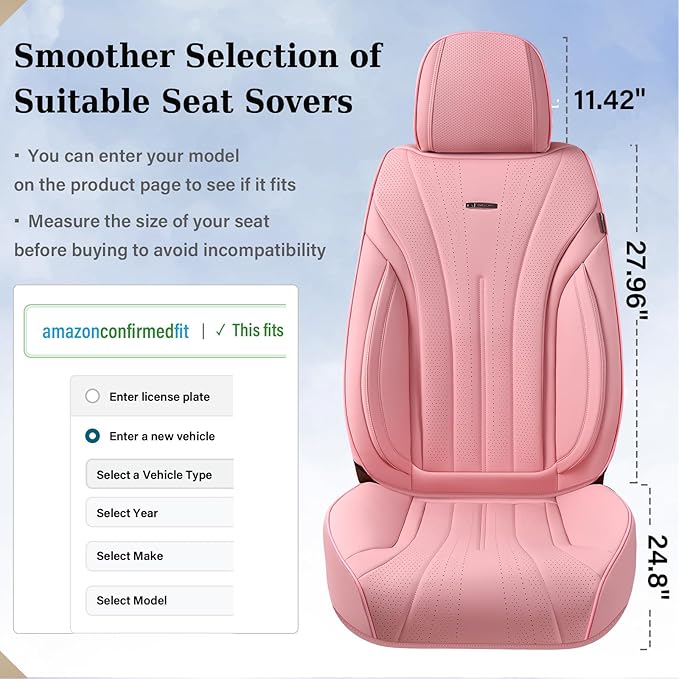 Coverado Pink Seat Covers for Cars, 2 Pack Leather Car Seat Covers, Luxury Waterproof Seat Covers, Front Car Seat Protectors, Driver Car Seat Cushions, Front Seat Covers Universal Fit for Most Cars
