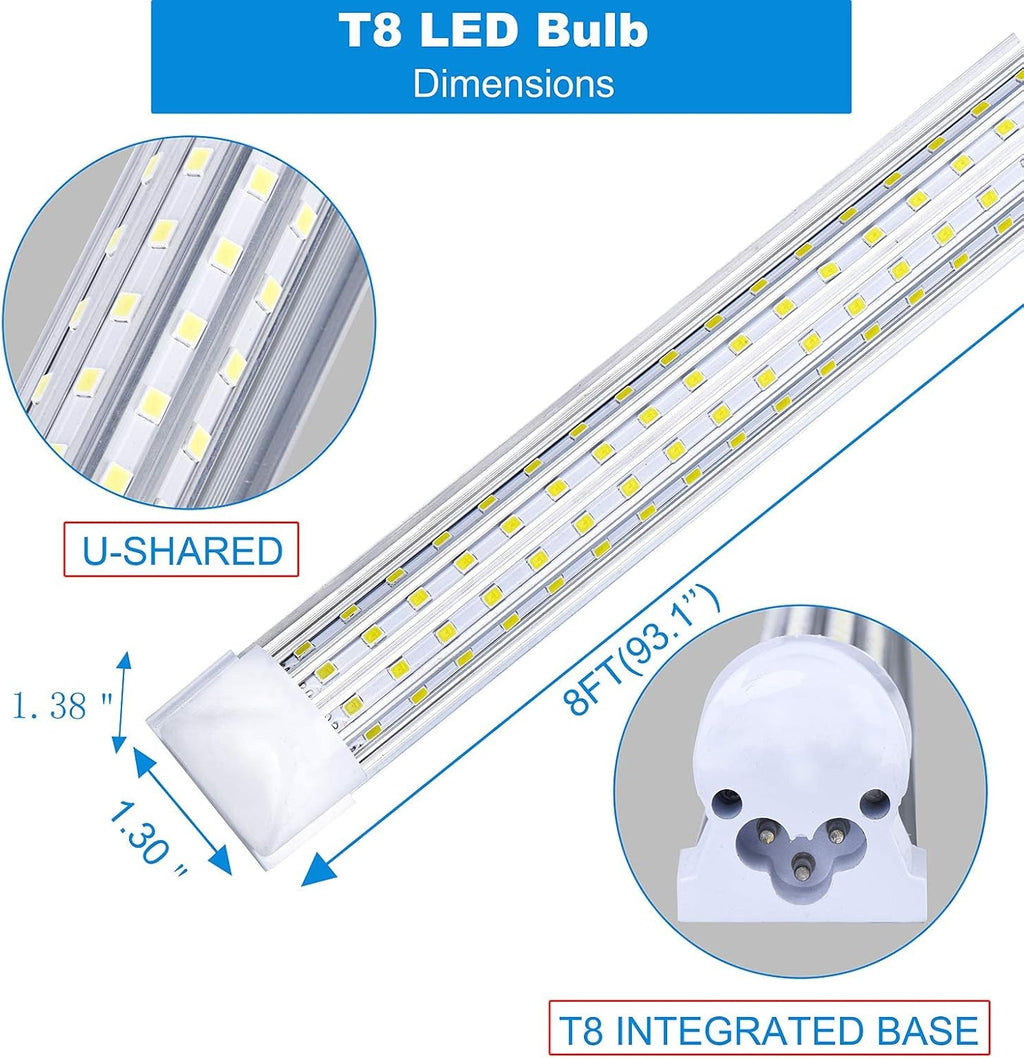 (6-Pack), 8FT LED Shop Light, Super Bright 120W Shop Lights, 19800LM 5000K 8 Foot Led Lights, Linkable 96" Shop Lights Lighting for Garage with Plug, U Shape T8 8' Led Light Fixtures