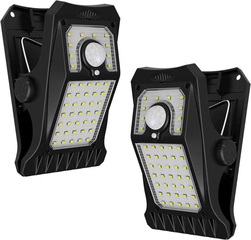 Tryme 45LEDs Solar Lights Outdoor Clip Motion Sensor Lights 3 Modes 3 Mounting Ways IP65 Waterproof Security Light for Chain Link Fence Camping Gate (2 Pack)