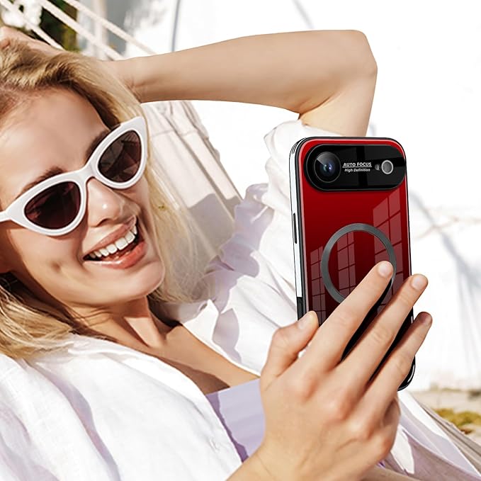 Guppy Compatible with iPhone Air Magnetic Case, with Full Camera Lens Protector [Compatible with MagSafe] Scratch Resistant Gradient Glass Back Cover Phone Case-Red