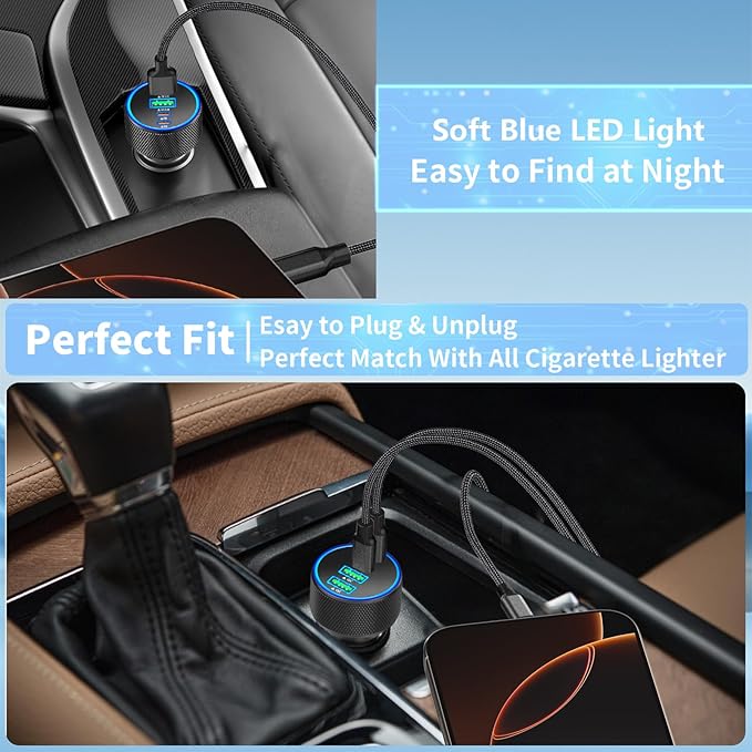[Apple MFi Certified] iPhone 17 Car Charger, Rombica 4-Port 90W USB-C&USB-A Car Power Cigarette Lighter PD/QC Fast Car Charger + Type-C Braided Cord for iPhone 17/17 Pro/16 Pro/15/Galaxy S26/S25/Pixel